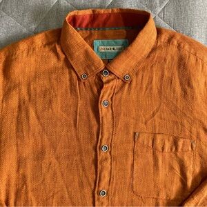 32 Bar Blues Long Sleeve Button Up Shirt Mens XL Orange Cotton Linen Blend
